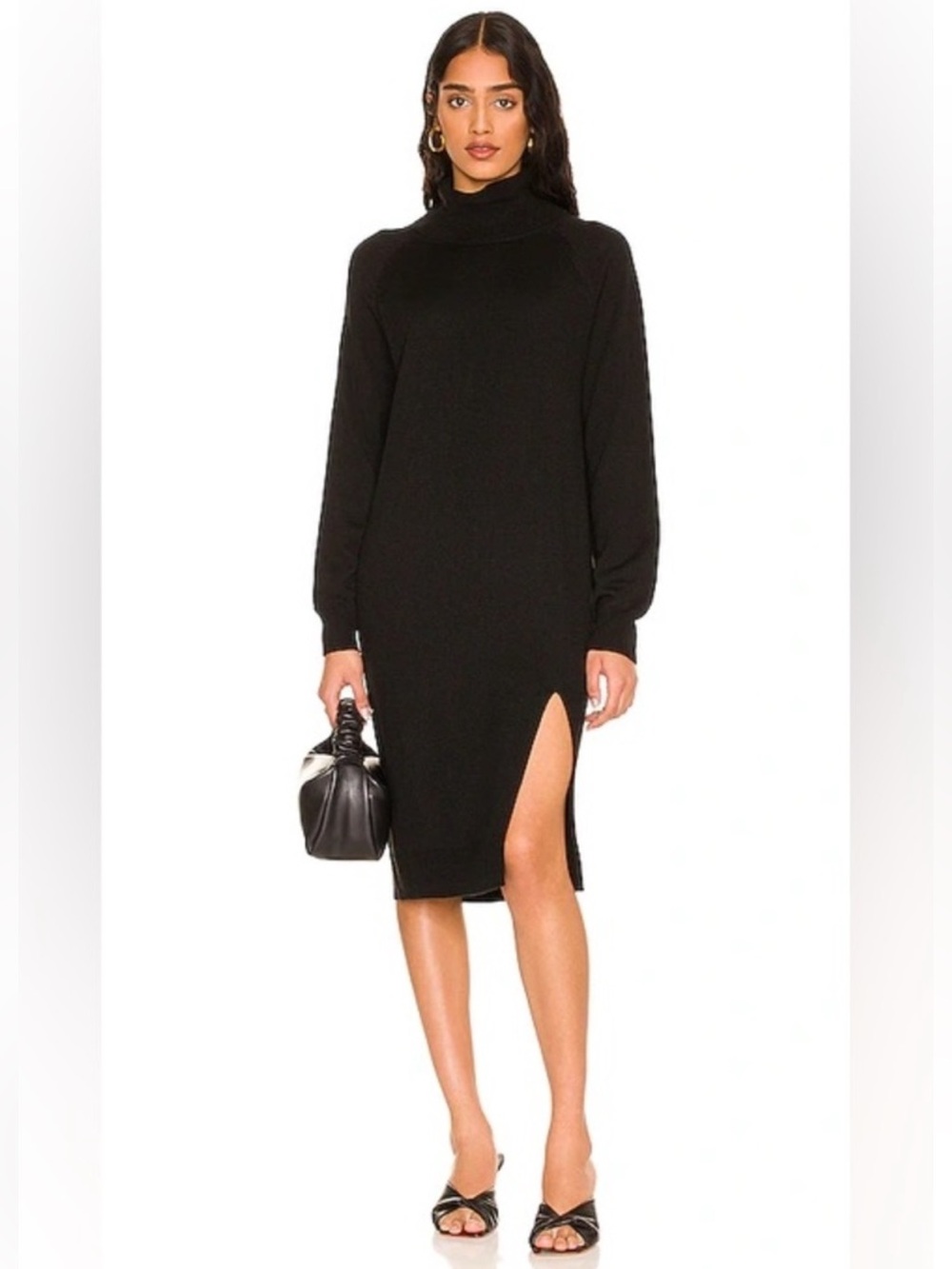 One Grey Day || Rassi Midi Dress Merino Wool Sweater Turtleneck in Black Medium